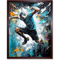 Artery8 Wall Art Print Man Doing Parkour Jump Pose Paint Splat Portrait Art Framed in Brown | Size: W12" x H16"