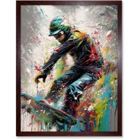 Artery8 Wall Art Print Snowboarding Extreme Sport Athlete Paint Splat Art Framed in Brown | Size: W12" x H16"