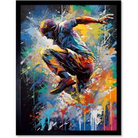 Artery8 Wall Art Print Parkour Paint Splat Portrait Jump Action Shot Art Framed in Black | Size: W12" x H16"