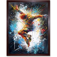Artery8 Wall Art Print Before the Land Parkour Jump Paint Splat Portrait Art Framed in Brown | Size: W12" x H16"