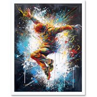 Artery8 Wall Art Print Before the Land Parkour Jump Paint Splat Portrait Art Framed in White | Size: W12" x H16"
