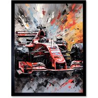 Artery8 Wall Art Print Grand Prix Paint Splat Red Race Car Bold Art Framed in Black | Size: W12" x H16"