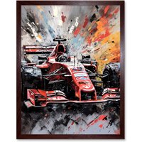 Artery8 Wall Art Print Grand Prix Paint Splat Red Race Car Bold Art Framed in Brown | Size: W12" x H16"