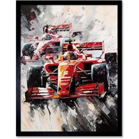 Artery8 Wall Art Print Grand Prix Track Circuit Cars Racing Paint Splat Art Framed in Red | Size: W12" x H16"