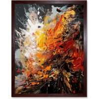 Artery8 Wall Art Print Explosion White Orange Red Abstract Painting Art Framed in Brown | Size: W12" x H16"