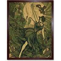 Artery8 Wall Art Print Boho Ballerina Dancing with the Forest Moon Art Framed in Brown | Size: W12" x H16"
