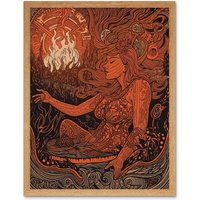 Artery8 Wall Art Print You Light my Fire The Temptress Concept Art Framed in Light Oak | Size: W12" x H16"