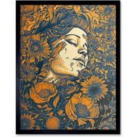 Artery8 Wall Art Print Loving Spring Floral Boho Duotone Art Framed in Black | Size: W12" x H16"