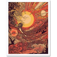 Artery8 Wall Art Print Venus Sunset Fantasy Landscape Art Framed in White | Size: W12" x H16"