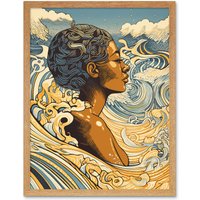Artery8 Wall Art Print Love of the Sea Summer Swim Modern Art Framed in Light Oak | Size: W12" x H16"