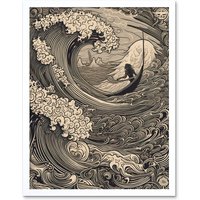 Artery8 Wall Art Print Jonah & the Storm at Sea Modern Art Framed in White | Size: W12" x H16"