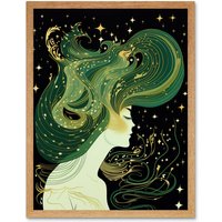 Artery8 Wall Art Print Modern Concept Art Aurora Borealis Art Framed in Light Oak | Size: W12" x H16"