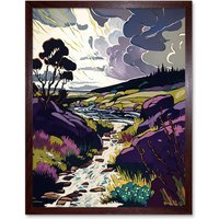 Artery8 Wall Art Print Scottish Landscape with Stormy Clouds Art Framed in Brown | Size: W12" x H16"