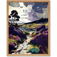 Artery8 Wall Art Print Scottish Landscape with Stormy Clouds Art Framed in Light Oak | Size: W12" x H16"
