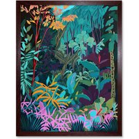 Artery8 Wall Art Print Tropical Jungle Forest Vibrant Colour Art Framed in Brown | Size: W12" x H16"