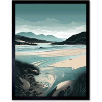 Artery8 Wall Art Print Luskentyre Sands Coastal Landscape Art Framed in Black | Size: W12" x H16"