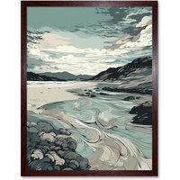 Artery8 Wall Art Print Luskentyre Beach Coastal Landscape Art Framed in Brown | Size: W12" x H16"