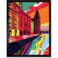 Artery8 Wall Art Print Royal Albert Dock Liverpool Waterfront Pop Art Framed in Black | Size: W12" x H16"