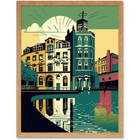 Artery8 Wall Art Print Leeds City Architecture Waterfront Art Framed in Light Oak | Size: W12" x H16"