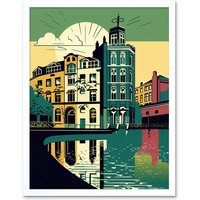 Artery8 Wall Art Print Leeds City Architecture Waterfront Art Framed in White | Size: W12" x H16"