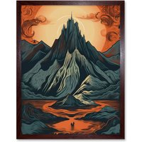 Artery8 Wall Art Print Erebor The Lonely Mountain Landscape Art Framed in Brown | Size: W12" x H16"