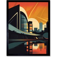 Artery8 Wall Art Print River Clyde Walkway Modern Glasgow Cityscape Art Framed in Black | Size: W12" x H16"