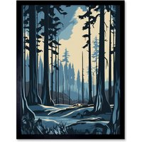 Artery8 Wall Art Print Taiga Boreal Forest Winter Landscape Art Framed in Black | Size: W12" x H16"