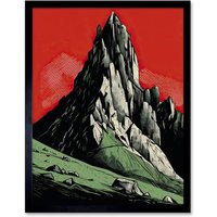 Artery8 Wall Art Print Tryfan Mountain Peak Bold Linocut Art Framed in Black | Size: W12" x H16"