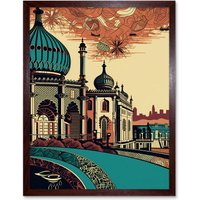 Artery8 Wall Art Print Brighton City Royal Pavilion Ornate Art Framed in Brown | Size: W12" x H16"