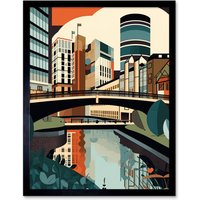 Artery8 Wall Art Print Birmingham City Centre Canal Geometric Cityscape Art Framed | Size: W12" x H16"