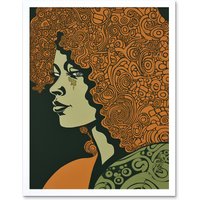 Artery8 Wall Art Print Woman Portrait with Pattern Afro Hair Art Framed in White | Size: W12" x H16"