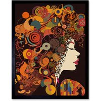Artery8 Wall Art Print Kandinsky Inspired Woman Portrait Modern Folk Art Framed in Black | Size: W12" x H16"
