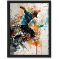Artery8 Wall Art Print Parkour Jump Urban Sport Paint Splat Action Shot Large Framed Wall Décor Art in Light Oak | Size: W18" x H24"