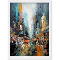Artery8 New York City Rainy Day Abstract Action Cityscape Artwork Framed Wall Art Print A4 in White