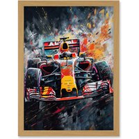 Artery8 Race Car Driver Racing Action Shot Painting Artwork Framed Wall Art Print A4 in Light Oak
