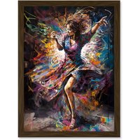 Artery8 Woman Dancing to Dynamic Music Rhythm Artwork Framed Wall Art Print A4 in Brown