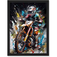 Artery8 Motocross Race Driver Number 7 Racing Action Shot Artwork Framed Wall Art Print A4 in Black