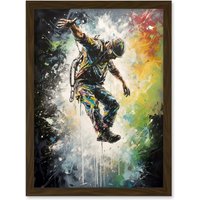 Artery8 Base Jumping Multicoloured Paint Splat Action Shot Artwork Framed Wall Art Print A4 in Brown
