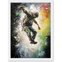 Artery8 Base Jumping Multicoloured Paint Splat Action Shot Artwork Framed Wall Art Print A4 in White