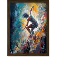Artery8 Rock Climber Multicoloured Mountain Cliff Descent Artwork Framed Wall Art Print A4 in Brown