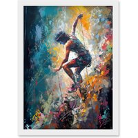 Artery8 Rock Climber Multicoloured Mountain Cliff Descent Artwork Framed Wall Art Print A4 in White