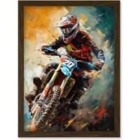 Artery8 Motocross Race Driver Sport Action Shot Painting Artwork Framed Wall Art Print A4 in Brown