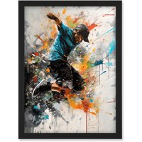 Artery8 Parkour Jump Urban Sport Paint Splat Action Shot Artwork Framed Wall Art Print A4 in Black