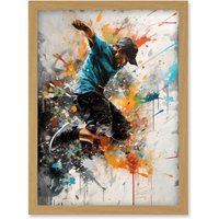 Artery8 Parkour Jump Urban Sport Paint Splat Action Shot Artwork Framed Wall Art Print A4 in Light Oak
