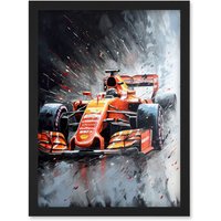 Artery8 Race Car & Driver Grand Prix Orange & Grey Artwork Framed Wall Art Print A4 in Black