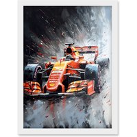 Artery8 Race Car & Driver Grand Prix Orange & Grey Artwork Framed Wall Art Print A4 in White