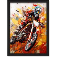 Artery8 Motocross Race Motorcycle Sport Oil Painting Artwork Framed Wall Art Print A4 in Black