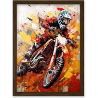 Artery8 Motocross Race Motorcycle Sport Oil Painting Artwork Framed Wall Art Print A4 in Brown