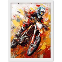 Artery8 Motocross Race Motorcycle Sport Oil Painting Artwork Framed Wall Art Print A4 in White