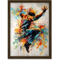 Artery8 Freestyle Dancing Street Dance Vibrant Paint Splat Artwork Framed Wall Art Print A4 in Brown
